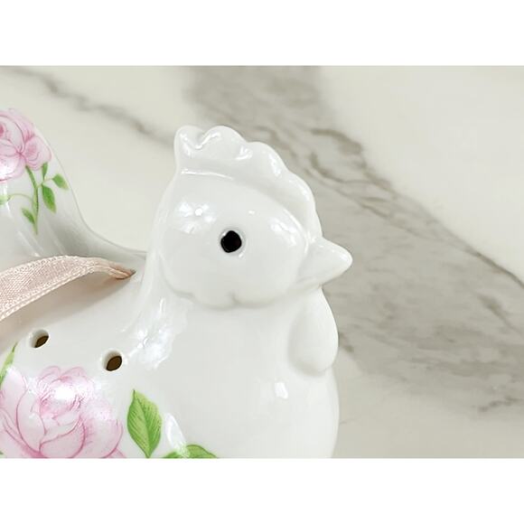 Rooster Chicken Potpourri Holder Hanging 4 1/4" Pink Rose Design 90s Porcelain - Picture 10 of 15